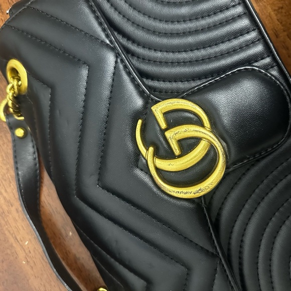 Handbags - Black Quilted Shoulder Bag with Gold Hardware